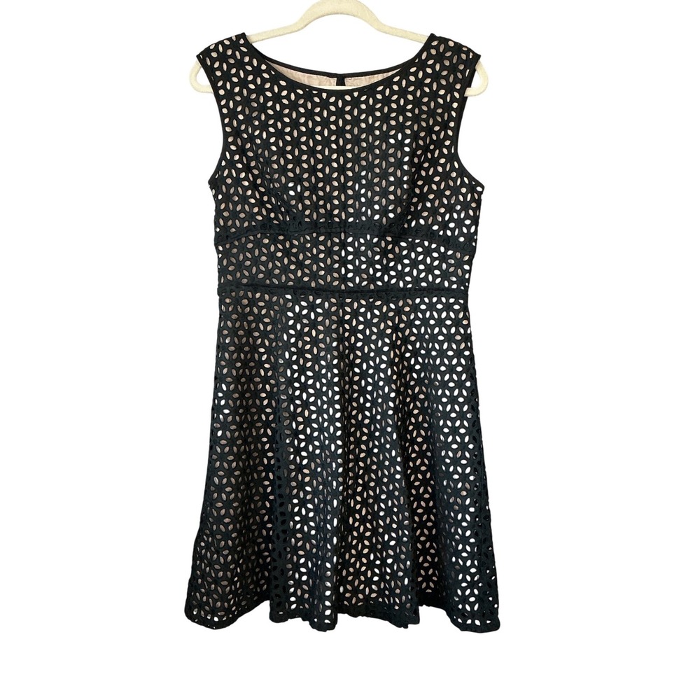 LOFT Petites Black Eyelet Lace Fit and Flare Dress Nude Lining 8P New With Tags